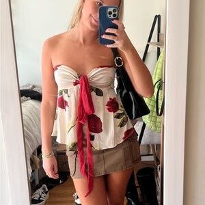 Urban Outfitters White and Red Floral Blouse